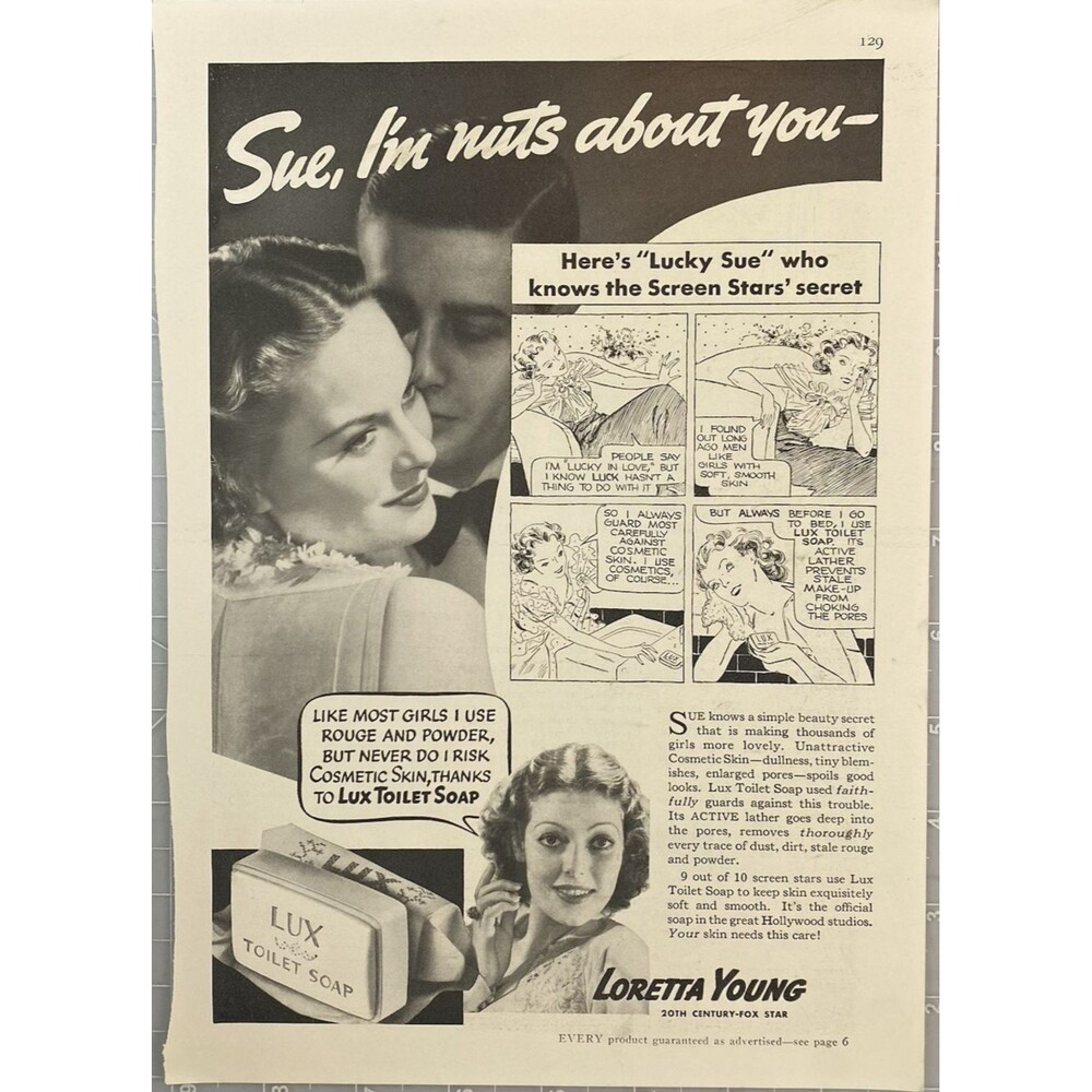 LUX Toilet Soap "Loretta Young: Do Not Risk Cosmetics Skin" Vintage Print Ad '36